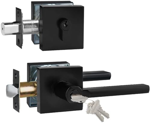 HISAFE Keyed Entry Door Handle with Single Cylinder Deadbolt Combo Matte Black
