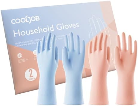 COOLJOB 2-Pair ThickenedRubber Gloves Grip for Kitchen Bathroom Cleaning
