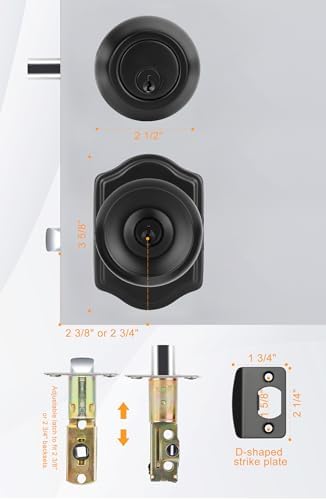 GoldenWarm 2-Pack Exterior Door Knob Set with Deadbolt Black Matte