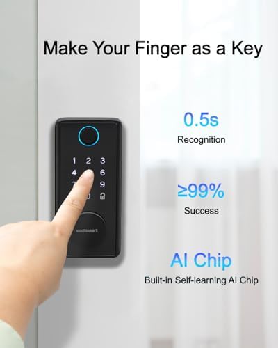 Unlock Security Door Lock Biometric Keyless with Matte Blackfinish voice control