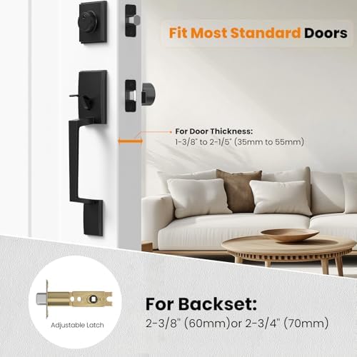 HOSOM Matte Black Entry Door Handle Set with Reversible Lever