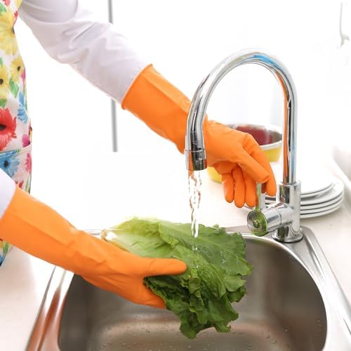 Bamythm 3-Pair Reusable Cleaning Gloves Set GreenRedOrange