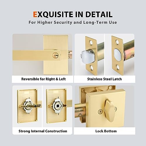 Haidms Gold Entry Door Handle Set with Deadbolt
