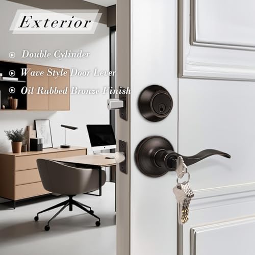 4 Pack Exterior Door Handle with Deadbolt Set