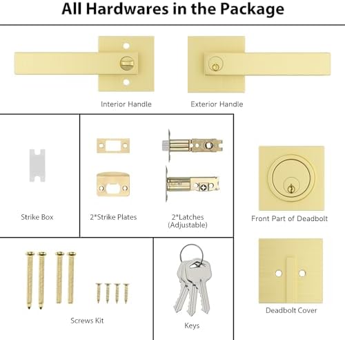 Gold Front Door Handle and Door Lock Set