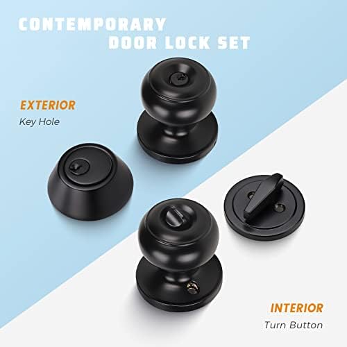 KNOBWELL Matte Black Door Knobs and Deadbolt Set Keyed Entry Protection
