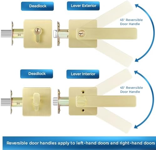 Leydebong Gold Door Handleset with Single Cylinder Deadbolt Lockset