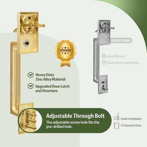 Moquin Square Front Door Handle Set with Satin Brass Finish