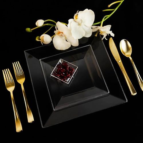 95 Clear Square Plastic Plates - disposable party plates - EcoQuality