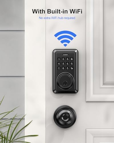 Wi-Fi Smart Door Lock Keyless Entry No Hub Required Matte Black