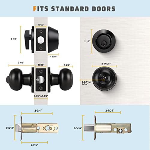 KNOBWELL Matte Black Door Knobs and Deadbolt Set Keyed Entry Protection