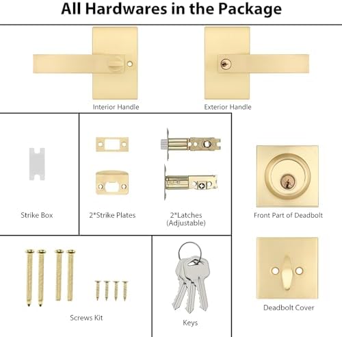 Haidms Gold Entry Door Handle Set with Deadbolt