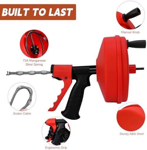 35FT Dual-Mode Drain Snake Get Rid of Hair Clogs in Minutes