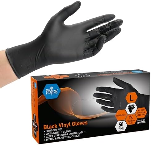 Med Prime Extra Strength Black Vinyl Gloves Powder Latex-Free
