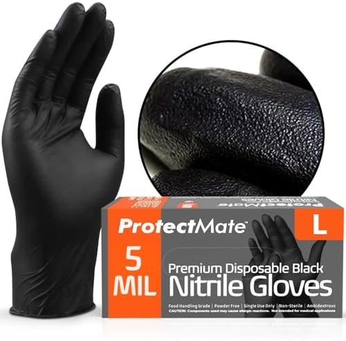 Protectmate Professional Black Nitrile Gloves Durable Textured Food Prep Gloves
