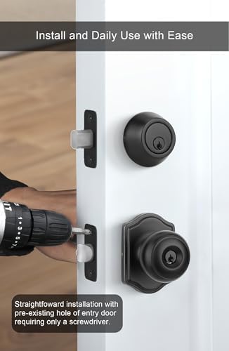 GoldenWarm 2-Pack Exterior Door Knob Set with Deadbolt Black Matte