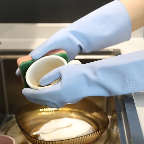 COOLJOB 2-Pair ThickenedRubber Gloves Grip for Kitchen Bathroom Cleaning