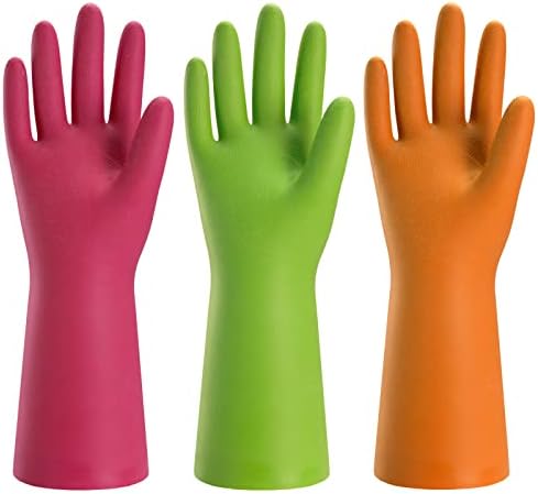Bamythm 3-Pair Reusable Cleaning Gloves Set GreenRedOrange