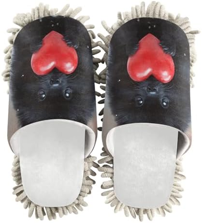 Burbuja Valentine Black Dog Hold Heart Mop Slippers