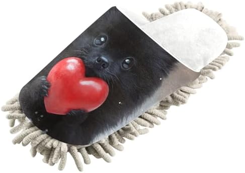 Burbuja Valentine Black Dog Hold Heart Mop Slippers