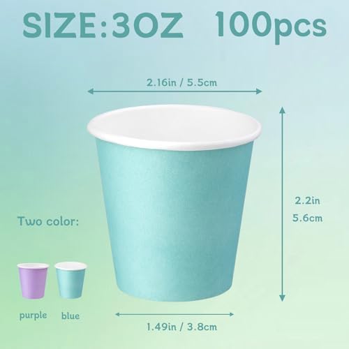Premium 3 oz Paper Cups 100 Pack Blue Purple Bathroom Travel Use