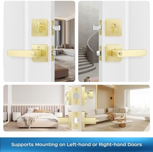 Leydebong Gold Door Handleset with Single Cylinder Deadbolt Lockset