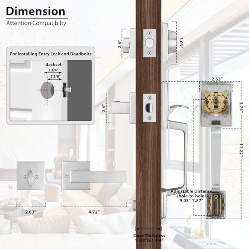 Haidms Brushed Nickel Front Door Handle and Deadbolt Set