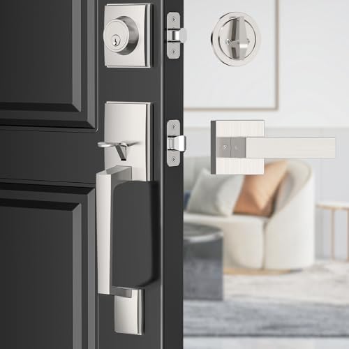 MAXECURITY Silver Front Door Handle and Deadbolt Set
