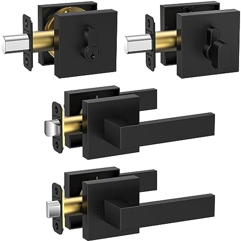 TICONN Matte Black Door Handle 2 Pack Deadbolt Lever