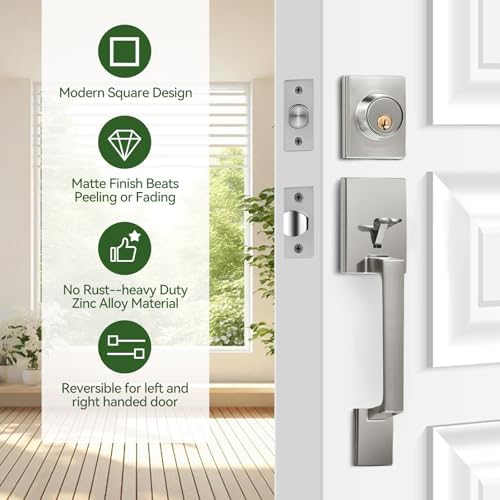 Secure Stylish Front Door Handle Set Satin Chrome