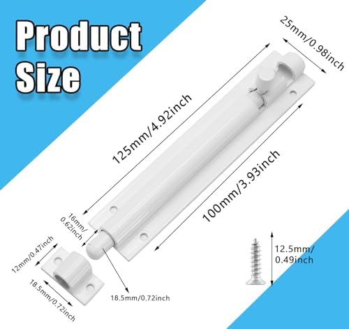 Murtenze 5 Inch Barrel Bolt Lock White - Heavy Duty Security Latch