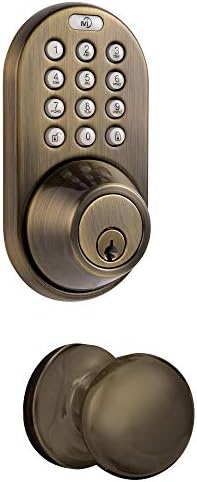 MiLocks Keyless Deadbolt Passage Knob_combo Antique Brass Versatile Door Security Solution