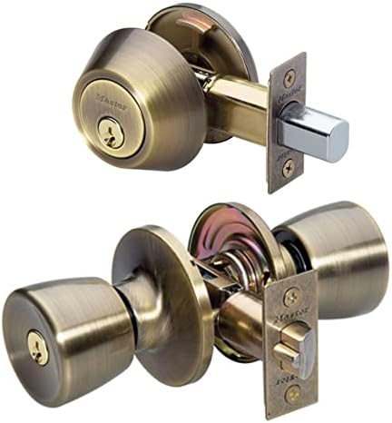Master Lock Single Cylinder Door Lock with Tulip Knob Antique Brass TUCO0605