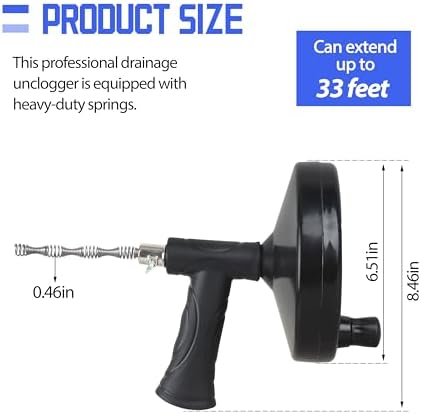 33ft Heavy Duty Drain Auger for clog removal