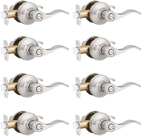 8-Pack Privacy Door Lock Set with Reversible Handles in Satin Nickel