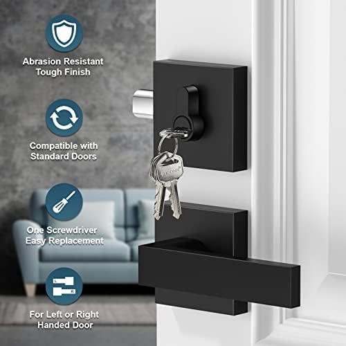 TICONN Matte Black Door Handle 2 Pack Deadbolt Lever