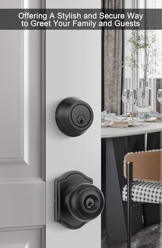 GoldenWarm 2-Pack Exterior Door Knob Set with Deadbolt Black Matte