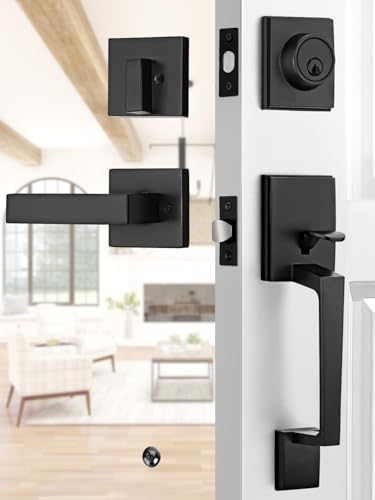 EHOMEWARE Front Door Handle Set Black Reversible Lever Heavy Duty