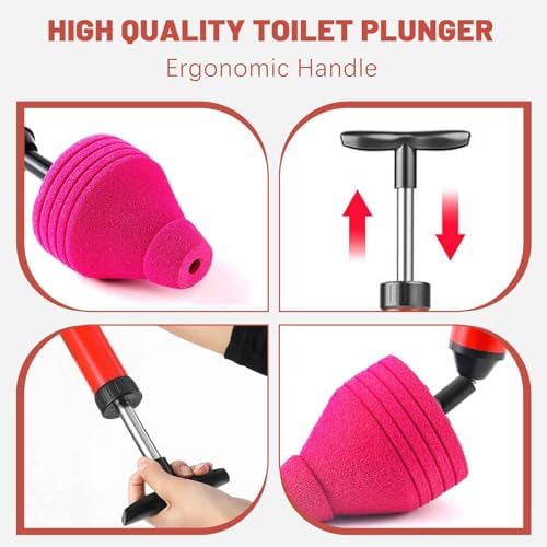 High Pressure Toilet Plunger with Air Pump Heavy Duty Stainless Steel Clog Remover