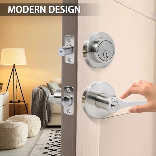 ZEVAWAY Keyed Entry Door Handle and Deadbolt Set Satin Nickel