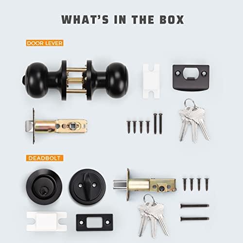 KNOBWELL Matte Black Door Knobs and Deadbolt Set Keyed Entry Protection