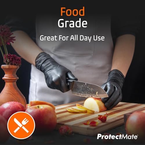 Protectmate Professional Black Nitrile Gloves Durable Textured Food Prep Gloves