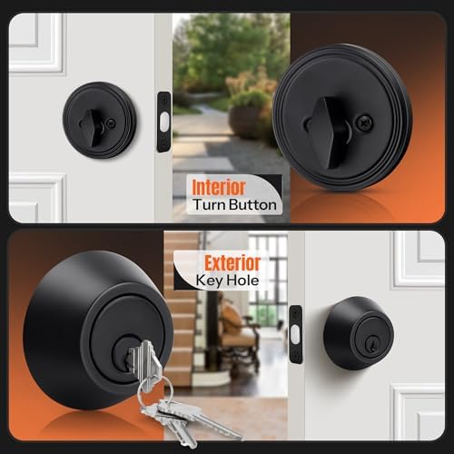 Gaurqiah Matte Black Keyed Single Cylinder Deadbolt Lock Complete Door Security Solution