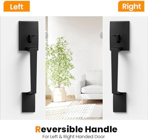 HOSOM Matte Black Entry Door Handle Set with Reversible Lever