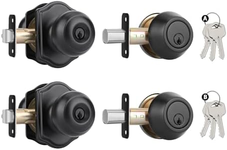 GoldenWarm 2-Pack Exterior Door Knob Set with Deadbolt Black Matte