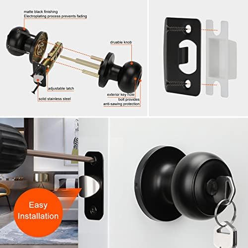 Versatile EntryExterior Door Knobs with Keys Set Matte Black