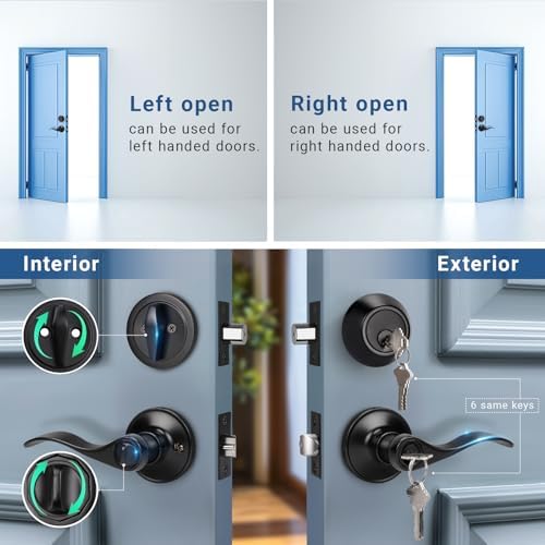 Front Door Handle Set - Matte Black Door Lock