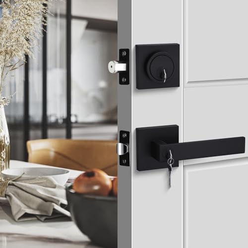 GoldenWarm Modern Door Handle Set - Matte Black