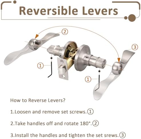 8-Pack Privacy Door Lock Set with Reversible Handles in Satin Nickel