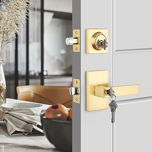 Haidms Gold Entry Door Handle Set with Deadbolt